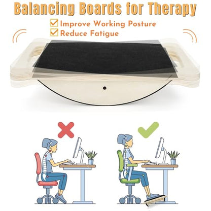 Wooden Balance Board, 350LBS Wobble Board with Handle for Adults, Anti-Slip Rocker Boards for Physical Therapy & Core Strength, Balancing Boards for Office Standing Desk