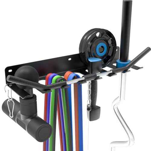 Multi-Purpose Gym Equipment Storage Rack, Wall-Mounted Heavy Dudy Home Gym Accessory Storage Rank for Resistance Bands, Barbells, Lifting Belts, 8 Prongs