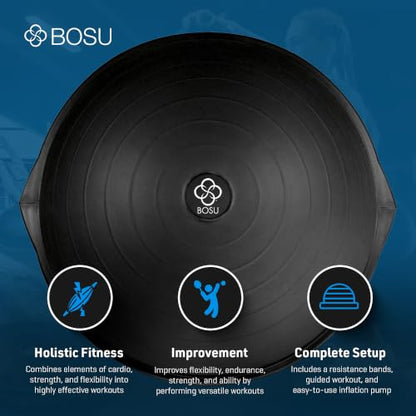 BOSU Pro Balance Trainer, Half-Ball Training Equipment, 300 lb Capacity, Stability Exercise Tool with Resistance Bands Non-Slip Base