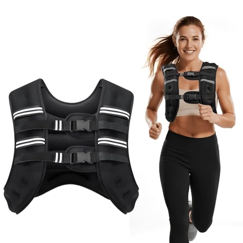 Weighted Vest, 8lb/12lb/16lb/20lb/25lb/30lb Weight Vest with Two Adjustment Straps for Men Women, Weight Vests with Reflective Stripe for Strength Training, Running, Jogging, Walking - color: Black, size: 16 LB