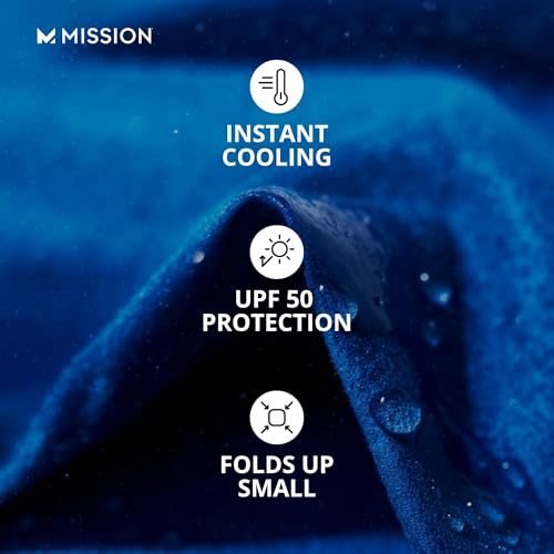 MISSION Max Plus Cooling Towel- Soft, Durable Microfiber - Cools Up to 3 Hours - UPF 50 Sun Protection - Machine Washable - color: Mission Blue