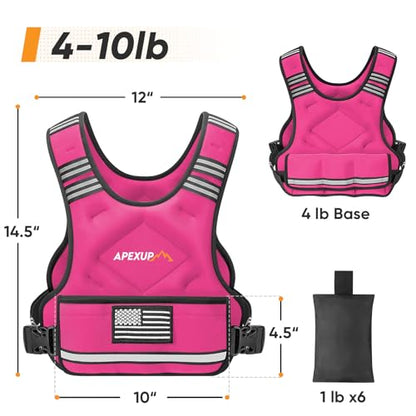 Adjustable Weighted Vest, 4-10lb/12-18lb/20-32lb Vest with 6 Ironsand Weights and Large Pocket, Weight Vest for Men Women Strength Training, Running, Walking - color: Pink, size: 4-10lbs