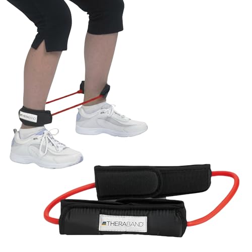 THERABAND Resistance Tubing with Cuffs, Medium Red Level 2, Exercise Bands for Lower Body Workouts, Physical Therapy, Pilates & At-Home Training - color: Level 2 / Medium - Red
