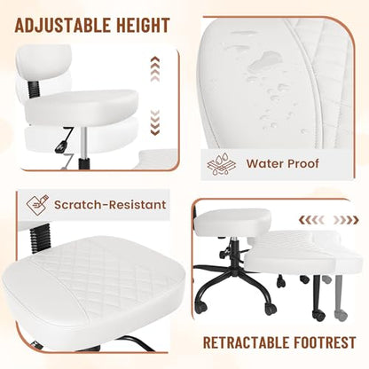 Homall Ergonomic Cross Legged Office Desk Chair with Wheels, 360° Swivel and Adjustable Height for Meditation and ADHD,Criss Cross Kneeling Chair with Lumbar Support (Leather, White) - color: White