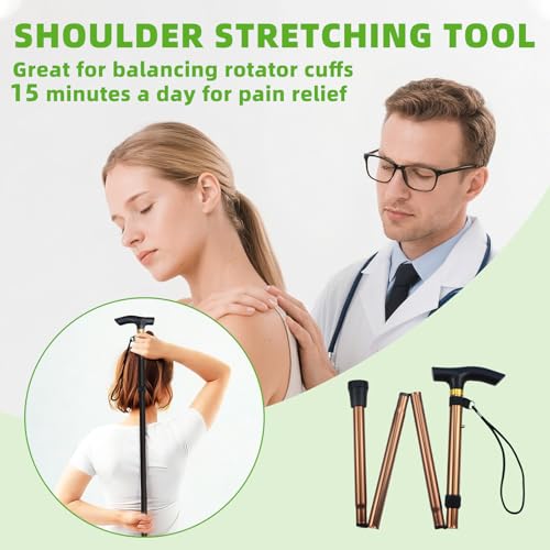 Shoulder Pulley for Physical Therapy, Foldable Shoulder Wand Rotator Cuff Rehab – Portable & Shoulder Reliever with Hook, Lightweight Stretching Tool – Durable Shoulder Exercise Equipment (Gold) - color: Gold