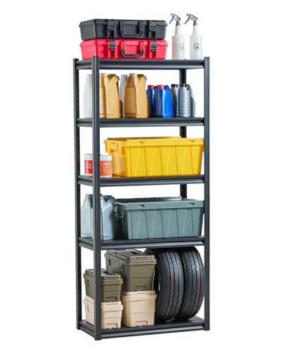 VEVOR Storage Shelves, 2000 lbs, 5 Tier Garage Storage Shelving, 16" D x 32" W x 72" H Adjustable Metal Shelves for Garage Shelves Utility Rack Shelf, Ideal for Kitchen, Warehouse, Basement, Black - size: 16" D x 32" W x 72" H