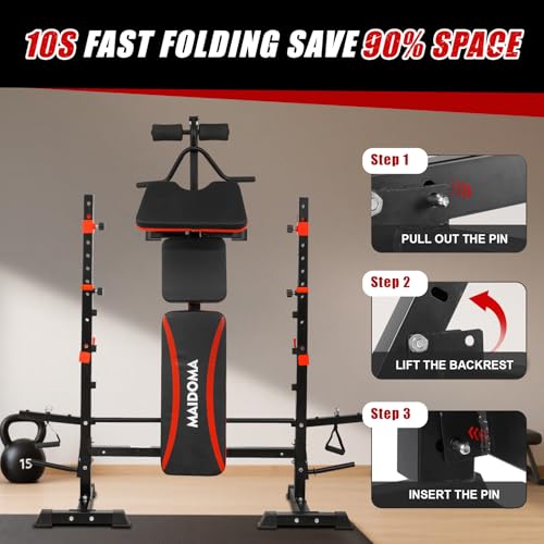 1500LBS 8 in 1 Weight Bench Set with Leg Extension/Curl and Preacher Curl, Bench Press Set and barbell Rack with Safety Bar Catches, Foldable Workout Benches for Home(US Stock) - color: Black Red