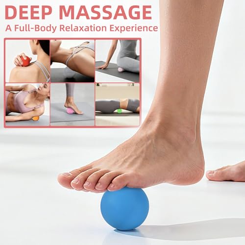 Massage Lacrosse Balls 2 Pack, Rubber Trigger Point Therapy Balls for Deep Tissue Myofascial Release, Plantar Fasciitis & Muscle Soreness Relief, Portable Pain Relief Tool (Light Pink and Grey) - color: Light Pink and Grey