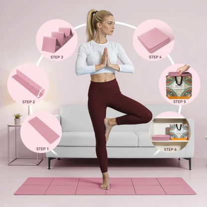 Foldable Yoga Mat Thick Non-Slip Exercise Mat - color: pink