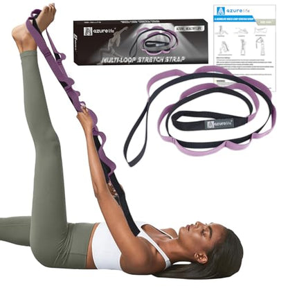 Half-Elastic Stretch Straps with 11 Loops, Stretching Strap for Physical Therapy, Multi-Loop Yoga Strap Fitness Exercise Strap for Yoga, Pilates, Dance, Flexibility&Exercise - color: Half Elastic-Purple