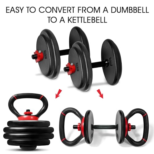 Yes4All Adjustable Kettlebell Handle for Weight Plates, Dumbbell Converter for Strength Training Kettlebells, Home Gym - color: B. Red - Single