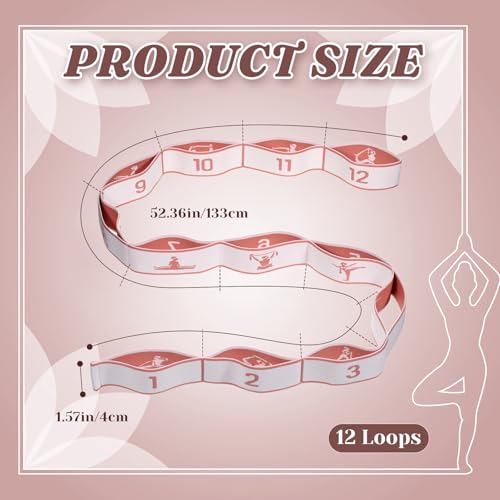 Yoga Strap with 12 Loops, Elastic Yoga Stretching Strap Leg Stretching Straps Multi-Functional Stretch Band for Pilates Dance Ballet Latin Flexibility Resistance Training