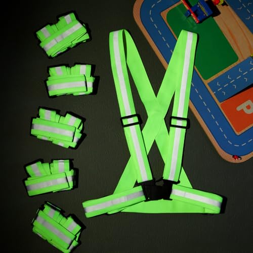 4 Pcs Reflective Vest High Visibility Safety Vests, Adjustable Running Gear Straps Lightweight Reflector for Construction (Green) - color: Green