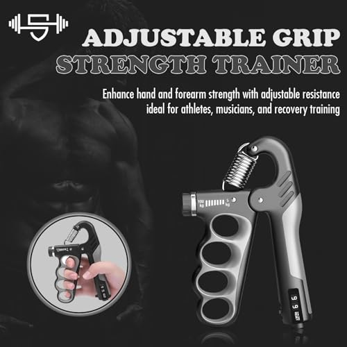 Adjustable Grip Strength Trainer Hand Gripper for Grip Strength, Forearm & Wrist Strengthener, Hand Exerciser for Strength Training & Therapy 11-220Lbs(5-100KG) - color: Gray
