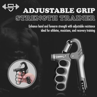 Adjustable Grip Strength Trainer Hand Gripper for Grip Strength, Forearm & Wrist Strengthener, Hand Exerciser for Strength Training & Therapy 11-220Lbs(5-100KG) - color: Gray