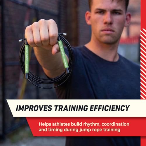 Elite Jumps Surge Professional Speed Rope for Double Unders - Patented Dual Bearing Ultra Light-Weight Handle for Premium Spin Control and Kink-Resistant Cable for fast Speed Jump Rope - color: Neon Green