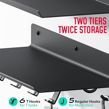 2-Tier Floating Shelf Compatible with Tonal Accessories, Home Gym Storage Shelf, Gym Rack Wall Mount Organizer, Workout Metal Holder, T-Bracket Lock Adapters Hanger, US Patent Holding - style: 2 Tier