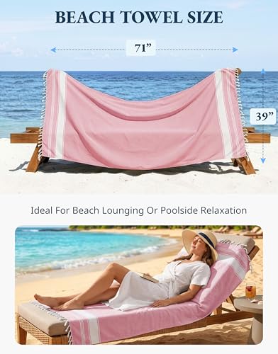 LANE LINEN Turkish Beach Towels, Soft Absorbent, Travel Towel - Candy Pink - color: 11: Candy Pink, size: Pack of 2