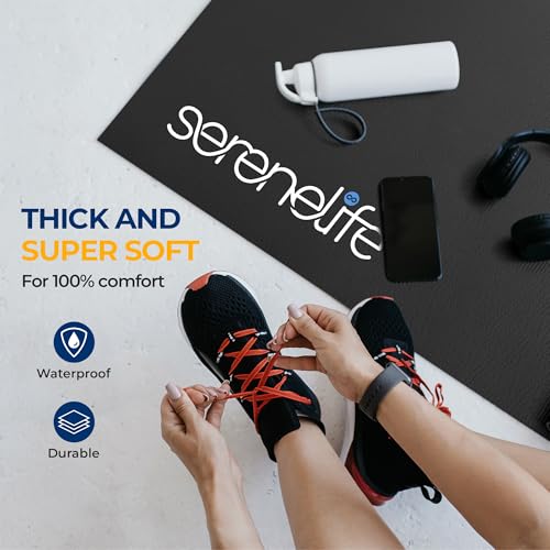 SereneLife Yoga Mat 30" x 60", 6mm Extra Thick Non-Slip Fitness Mat, Soft & Durable Exercise Mat for Gym, Cardio, Pilates, Stretching, Floor Workouts, Lightweight, Travel-Friendly, Men & Women