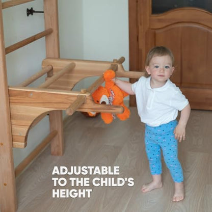 Swedish Ladder Wall Stall Bars for Kids and Adults, made of Solid Beech Wood, Withstands Loads up to 880 lbs, with Removable Pull-Up Bar, Dip Bar, Gymnastics and Exercise Indore Gym
