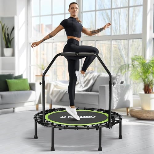 ONETWOFIT Foldable Rebounder Trampoline for Adults, 40/45” Mini Fitness Trampoline W/Adjustable Foam Handle Bungees, Quiet Exercise Trampoline for Personal Indoor Workout - size: 40inch