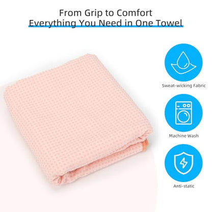 YESLIFE Non-Slip Extra Thick Hot Yoga Towel with One Sweat Towel, Microfiber Sweat Absorbent Yoga Mat Towel with Grip Dot, Pilates Mat, 72" x 24", Pink - color: Pink