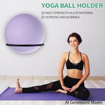 Wall Mount Yoga Ball Holder, Metal Exercise Ball Wall Rack, Heavy Duty Stability Ball Storage for Home Gym, Garage, Studio - Fits Most Yoga, Exercise & Medicine Balls