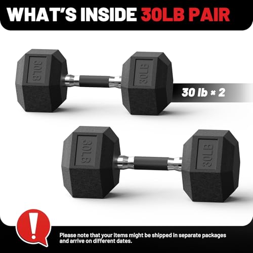 PAPABABE Hex Dumbbell Set with Rubber Grip 2.5-125lb, Odorless Rubber Coated Weight Fixed Dumbbells Set of 2/Single, Weights for Women at Home, Hand Weights for Home Gym & Strength Training,Pesas Para Ejercicios - size: 30 lb, Pair, style: Rubber Grip