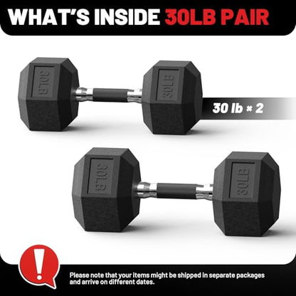 PAPABABE Hex Dumbbell Set with Rubber Grip 2.5-125lb, Odorless Rubber Coated Weight Fixed Dumbbells Set of 2/Single, Weights for Women at Home, Hand Weights for Home Gym & Strength Training,Pesas Para Ejercicios - size: 30 lb, Pair, style: Rubber Grip