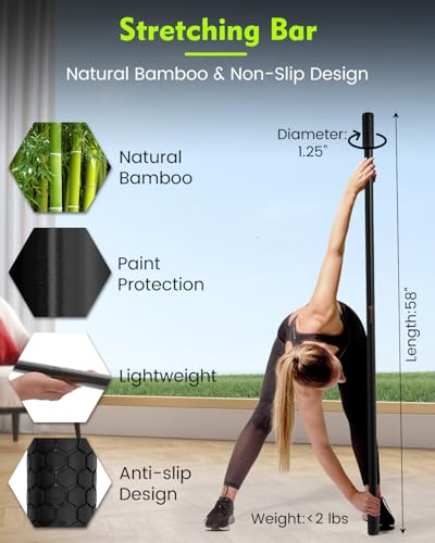Yoga Stick, 5ft Exercise Stick for Mobility, Stretching Stick with Non-Slip Ends, Exercise Dowel for Pilates, Balance Pole and Stretch Bar for Stretching Equipment - size: 1 PCS 58 inches Natural Bamboo Black