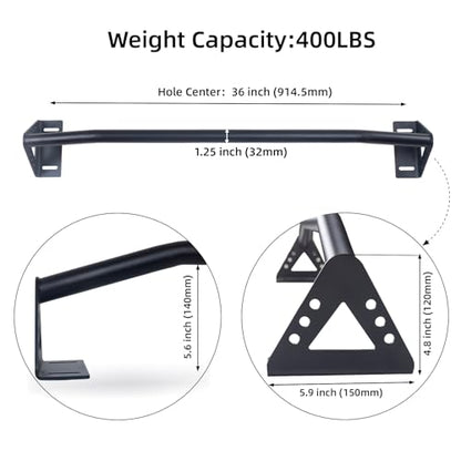 Wall Mounted Pull Up Bar Doorway, Heavy Duty Strength Training Pull-Up & Chin Up Bars for Doorframe, Support Beam or Joist Mount Thick Metal Sturdy Construction Support 500 lbs