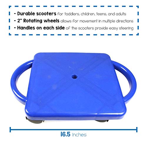 hand2mind Blue Indoor Scooter Board with Handles, Sit Down Floor Scooter, Gym Activities for Kids, Indoor Sport Recess Games, Physical Education Equipment, Gross Motor Toys
