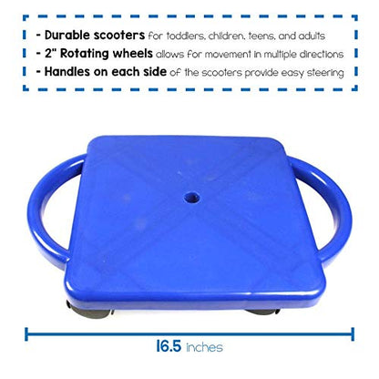hand2mind Blue Indoor Scooter Board with Handles, Sit Down Floor Scooter, Gym Activities for Kids, Indoor Sport Recess Games, Physical Education Equipment, Gross Motor Toys