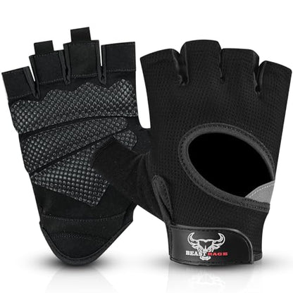 BEAST RAGE Fingerless Weight Lifting Gloves with Palm Protection Padding, Breathable Lightweight Gym Gloves for Men, Women, Weightlifting, Cycling, Exercise, Training Pull Up - color: Black, size: Large