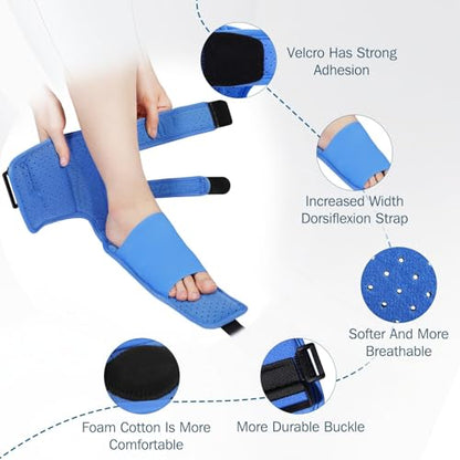Upgrade Plantar Fasciitis Night Splint & Relief Brace with Adjustable Straps - Support for Achilles Tendonitis, Heel Spur Pain, Day & Night Use (1, Blue) - color: Blue