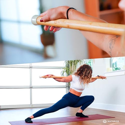 Materos 5ft Yoga Stick Made from Natural Bamboo - Yoga Dowel, Mobility and Exercise Stick for Workout, Stretching, Flexibility, Balance, Physical Therapy | Posture Correction | Lightweight & Sturdy