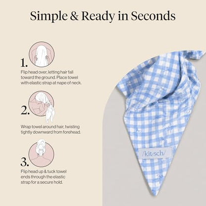 Kitsch XL Microfiber Hair Towel Wrap for Women - color: Gingham Blue