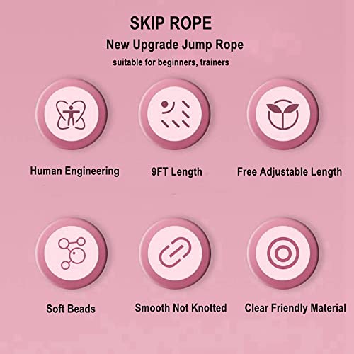 Jump Rope Soft Beaded Skipping Rope Adjustable Length Tangle Basic Jump Ropes for Fitness School Exercise Equipment for Women,Men Perfect Weight Loss 9 FT - color: Pink