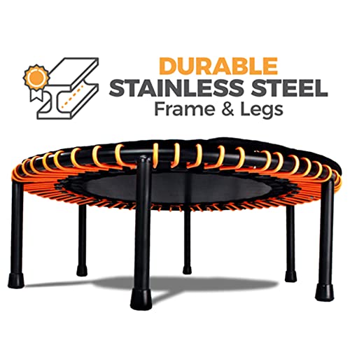 LEAPS & REBOUNDS 40" Adjustable Stability Bar Attachment with 40" Mini Fitness Trampoline and Home Gym Rebounder for Cardio Exercises, Orange