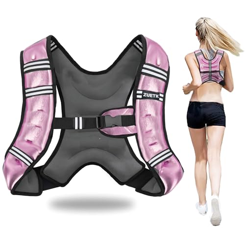 ZUETK Weighted Vest, 6lb/8lb/12lb/16lb/20lb/25lb/30lb Weight Vest with Reflective Stripe, Weighted Vest for Men Women Workout Equipment for Strength Training, Running, Jogging, Fitness, Weight Loss - color: PU-Pink, size: 6LB