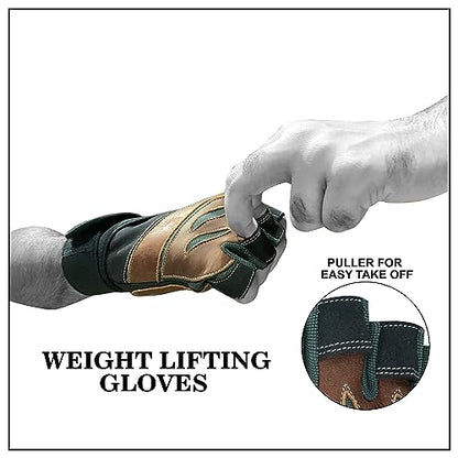 Weight Lifting Leather Padded Gloves for Men and Women Fingerless Body Building Long Wrist Support Training Gym Exercise Powerlifting Gloves Unisex Design