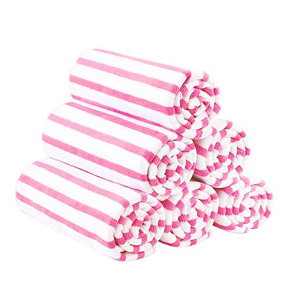 JML Microfiber Beach Towels with Hanging Loop, 27" x 55", Cabana Stripe Pink, Set of 6 - color: Stripe Pink, size: 6 Pack-27" x 55"