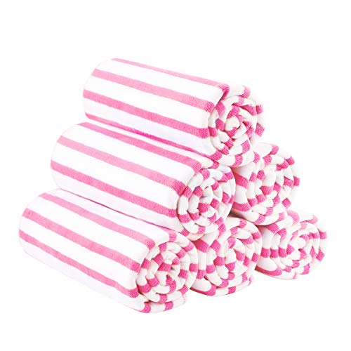 JML Microfiber Beach Towels with Hanging Loop, 27" x 55", Cabana Stripe Pink, Set of 6 - color: Stripe Pink, size: 6 Pack-27" x 55"