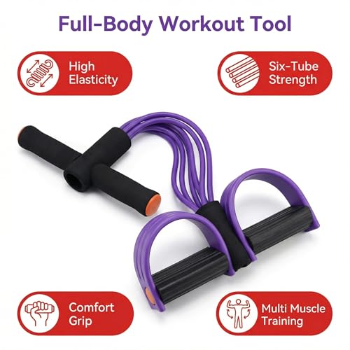 Upgraded Durable 6-Tube Pedal Resistance Strap with Handle, Natural Rubber Fitness Resistance Strap, Multifunctional Fitness Strap, Suitable for Abdominal, Waist, arm, and Leg Shaping Training
