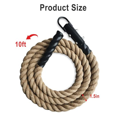 Gym Climbing Rope for Strength Training & Fitness Workout - 10ft Exercise Rope for Climbing Training Home Gym