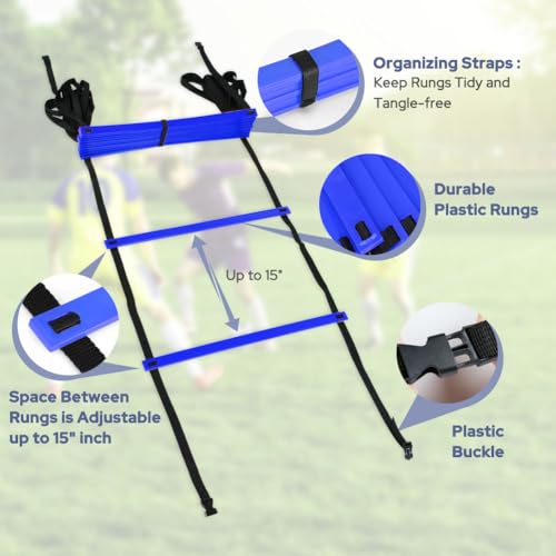 GHB Pro Agility Ladder Agility Training Ladder Speed 12 Rung 20ft with Carrying Bag - color: Blue