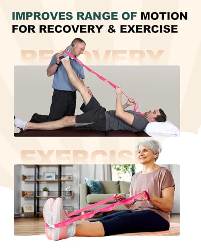Trideer Non-Elastic Stretching Strap with Loops for Physical Therapy & Rehab, Knee Hip Leg ROM Post-Surgery, Yoga Strap for Stretching, Leg Lifter Strap Mobility Aid, Hamstring Calf Back