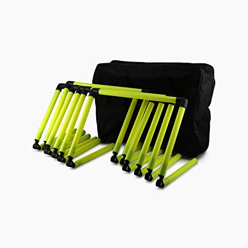 Splay Adjustable Agility Hurdles (Pack of 6 with Carry Bag) - Six Speed Hurdle for Speed Agility Training Football Coaching Drills - Yellow and Red Sport Dog Hurdles