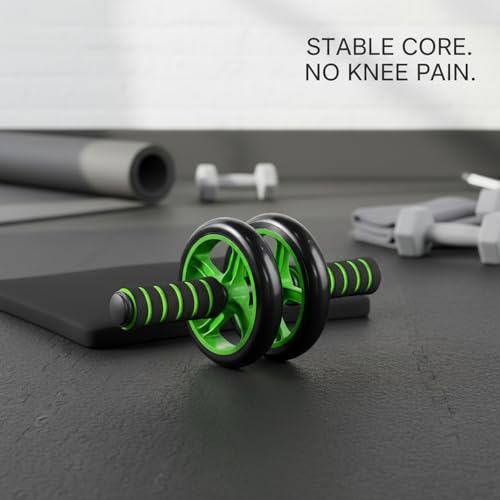 Green Ab Wheel Roller with Knee Pad, Dual Exercise Wheel for Core Strength, Non-Slip Rubber Wheels for Home Gym Workouts