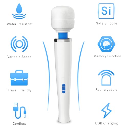 Therapeutic Cordless Massager - Powerful Massage Tool Handheld 8 Speeds 20 Patterns - Rechargeable Hand Massagers for Sore Muscles - Hand Held Massage Tool for Neck & Back